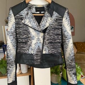 BCBG XS leather and fabric motorcycle jacket